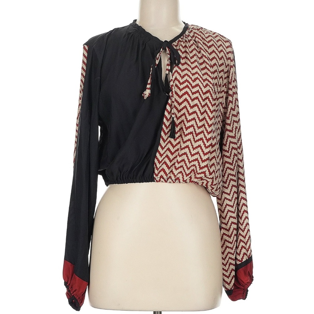 Natalie Martin Black and Red Chevron Blouse